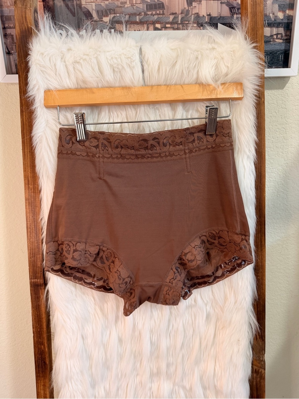 High-Waist BBL Shorts with Lace Trim Shaping Briefs in Brown